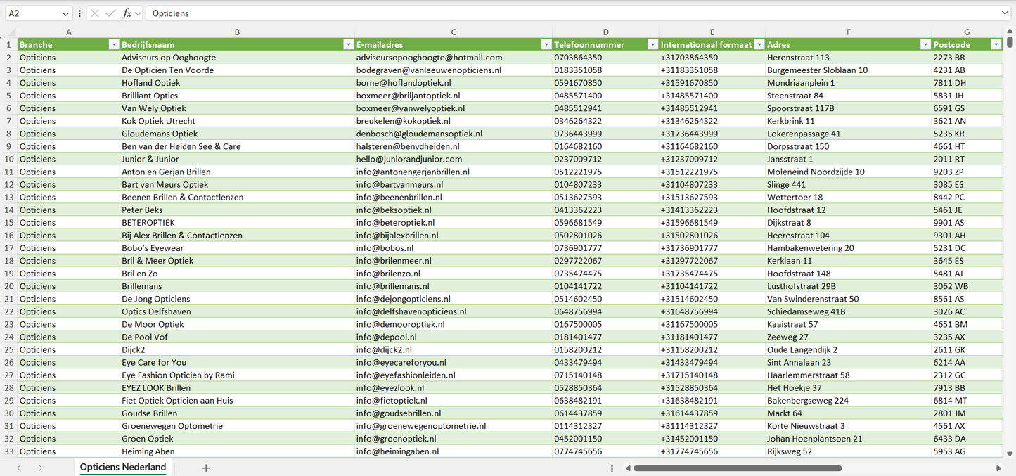 Dataset van alle opticiens in Nederland